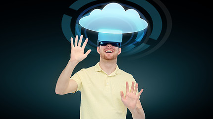 Image showing happy man in virtual reality headset or 3d glasses