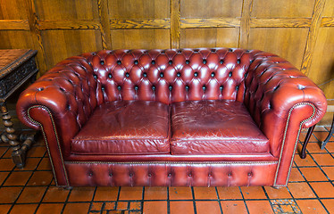Image showing close up of vintage leather sofa