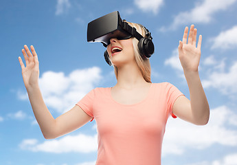 Image showing woman in virtual reality headset or 3d glasses