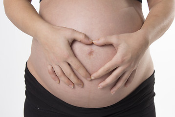 Image showing Pregnant Woman holding her hands on beautiful belly