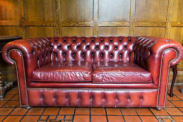 Image showing close up of vintage leather sofa