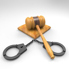 Image showing handcuffs and gavel 3d illustration