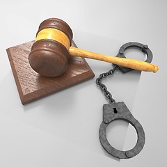 Image showing handcuffs and gavel 3d illustration