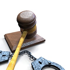 Image showing handcuffs and gavel 3d illustration