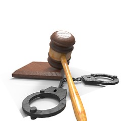 Image showing handcuffs and gavel 3d illustration