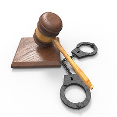 Image showing handcuffs and gavel 3d illustration