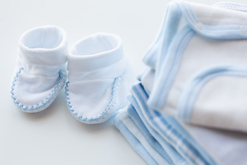 Image showing close up of baby boys clothes for newborn on table