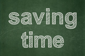 Image showing Timeline concept: Saving Time on chalkboard background