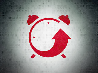 Image showing Timeline concept: Alarm Clock on Digital Data Paper background