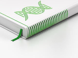 Image showing Science concept: closed book, DNA on white background