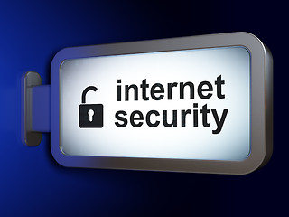 Image showing Safety concept: Internet Security and Opened Padlock on billboard background