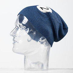 Image showing blue woolen handmade cap basketball ball alike