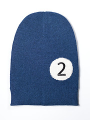 Image showing blue woolen handmade cap basketball ball alike