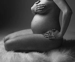 Image showing Pregnant Woman holding her hands on beautiful belly