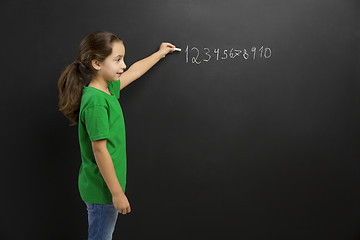 Image showing Girl writing in a blackboard