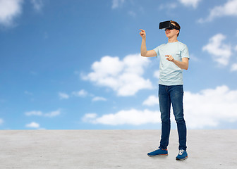 Image showing happy man in virtual reality headset or 3d glasses