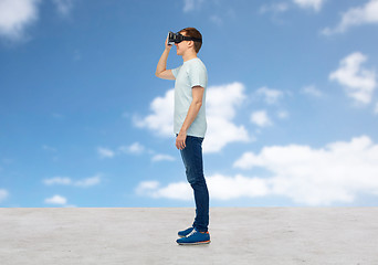 Image showing happy man in virtual reality headset or 3d glasses