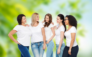 Image showing group of happy different women in white t-shirts