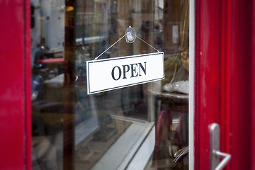 Image showing an open sign at the shop door