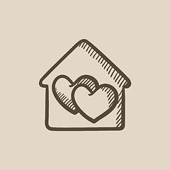 Image showing House with hearts  sketch icon.