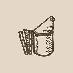 Image showing Bee hive smoker sketch icon.