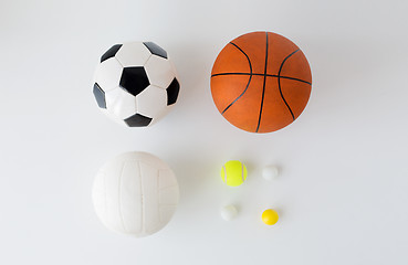 Image showing close up of different sports balls set over white