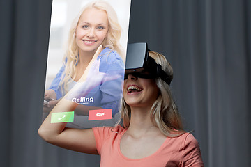 Image showing woman in virtual reality headset or 3d glasses