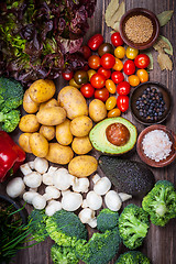 Image showing Assorted raw vegetables on wooden background