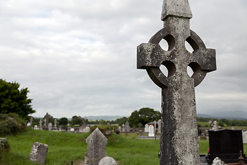 Image showing old grave cross on celtic cemetery in ireland