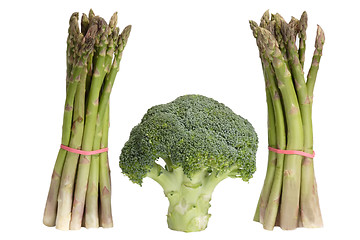 Image showing Green asparagus with broccoli