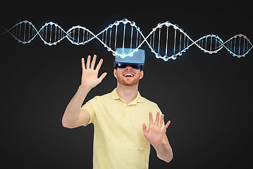 Image showing happy man in virtual reality headset or 3d glasses