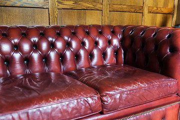 Image showing close up of vintage leather sofa