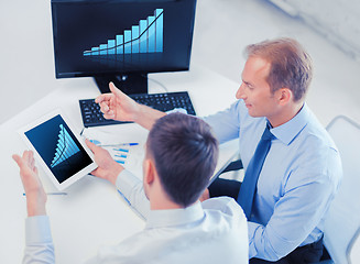 Image showing businessmen with tablet pc and computer at office