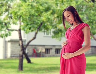 Image showing happy pregnant woman with big tummy