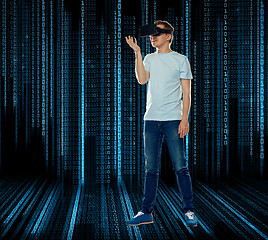 Image showing happy man in virtual reality headset or 3d glasses