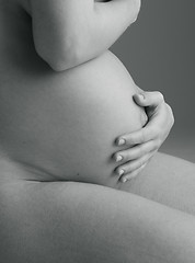 Image showing Pregnant Woman holding her hands on beautiful belly