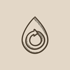 Image showing Water drop with circular arrow sketch icon.