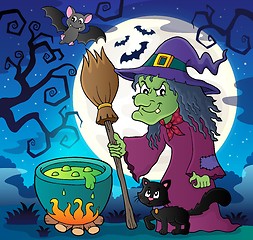 Image showing Witch with cat and broom theme image 2