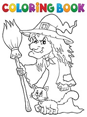 Image showing Coloring book witch with cat and broom