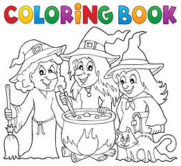 Image showing Coloring book three witches theme 1