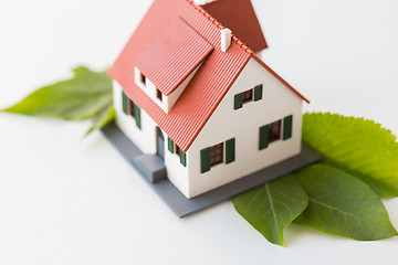 Image showing close up of house model and green leaves