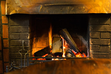 Image showing close up of burning fireplace at home