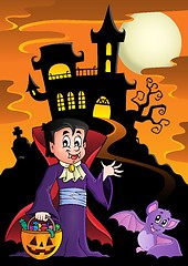 Image showing Halloween vampire near haunted house