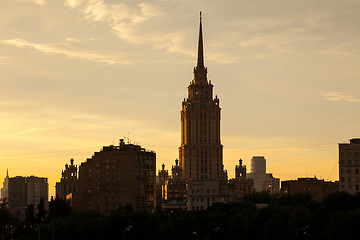 Image showing sunset cityscape with tower in Moscow, Russia