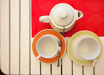 Image showing two teacups and teapot