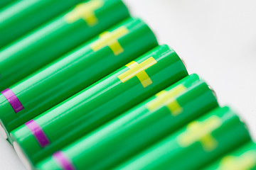 Image showing close up of green alkaline batteries