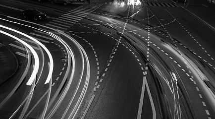 Image showing Night road with traces of car lights