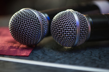 Image showing Closeup of audio microphones