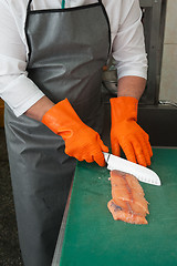 Image showing cutting salmon fish