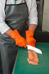 Image showing cutting salmon fish